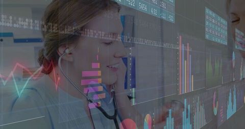 Doctor Analyzing Digital Healthcare Data with Stethoscope