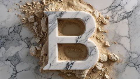 Polished marble letter b on rustic stone background