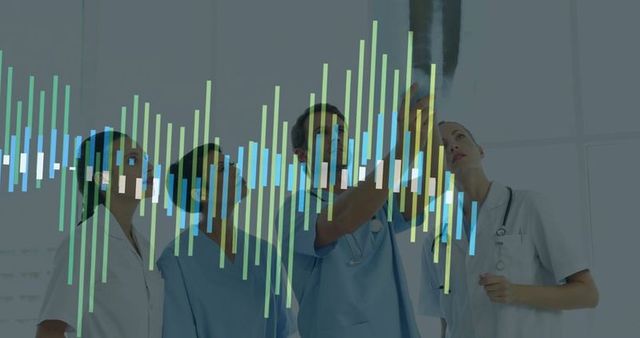 Medical team reviewing scan with overlayed bar graph