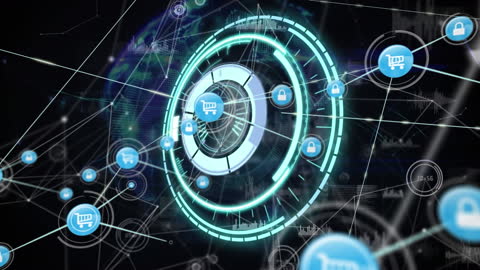 Global Network Connections with Digital Shopping and Security Icons