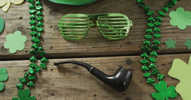 St. Patrick's Day Green Decorations with Sunglasses and Pipe - Download Free Stock Images Pikwizard.com