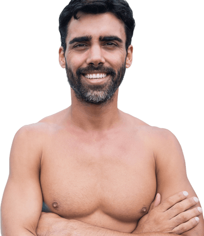 Smiling Shirtless Bearded Man Standing with Crossed Arms Transparent Background