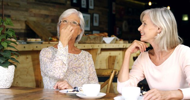 Senior Women Enjoying Outdoor Café Conversation with Coffee and Cake - Download Free Stock Images Pikwizard.com