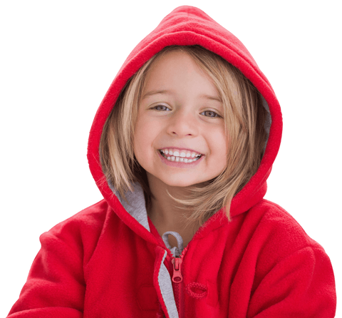 Joyful Girl Wearing Red Hoodie on Transparent Background