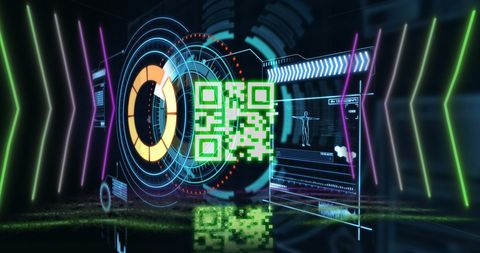 Neon QR Code with Digital Interface and Data Processing - Download Free Stock Images Pikwizard.com