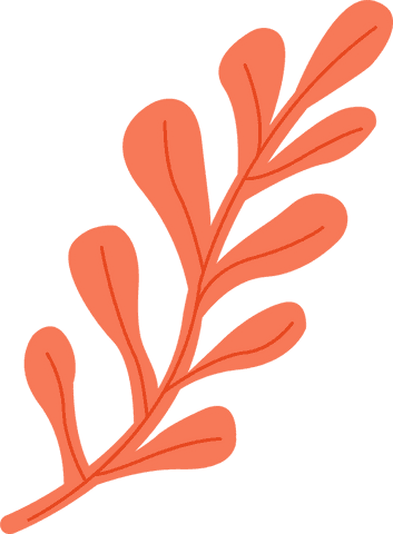 Stylized orange branch with oval leaves on transparent background
