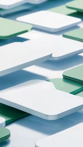 Vertical abstract animation: green and white panels drifting over glossy minimal grid