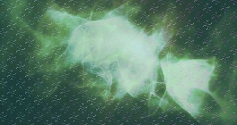 Futuristic swirling green cloud with geometric patterns