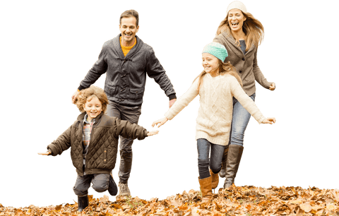joyful family running through autumn leaves on transparent background - Download Free Stock Videos Pikwizard.com