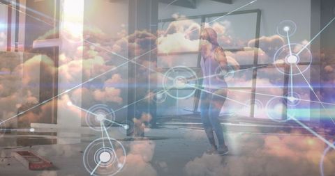 Virtual fitness concept with african american sportswoman exercising