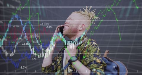 Joyful Businessman Analyzing Financial Data on Smartphone