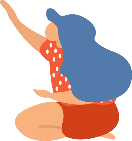 Blue-Haired Woman Kneeling in Red Polka Dot Outfit, Transparent Background