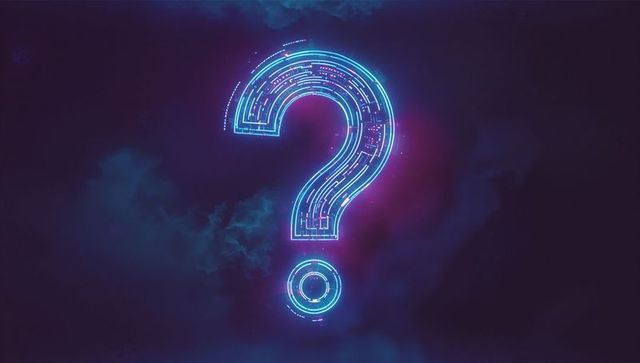 Glowing Neon Question Mark in Digital Abstract Void