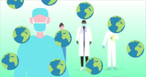 Healthcare Workers with Globes Highlighting World Health Day