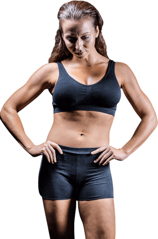 Transparent Athletic Woman with Hands on Hips Conveying Determination