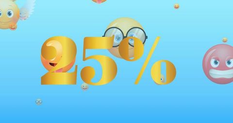 Colorful Emoji Background with 25 Percent Gold Text - Download Free Stock Images Pikwizard.com