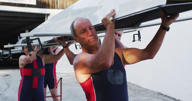 Team of Rowers Preparing Boat, Carrying Racing Shell to Water - Download Free Stock Images Pikwizard.com