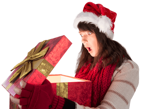 Transparent Festive Woman with Christmas Gift Box