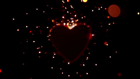 Fiery Heart with Flying Sparks in Dark Background