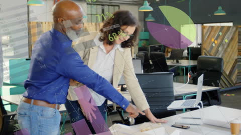 Diverse Team Collaborating on Business Strategy with Data Overlay