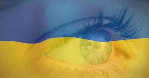 Ukraine Flag and Gazing Eye Symbolizing Hope