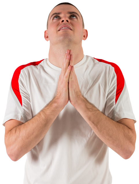 Nervous Football Player Looking Up with Hands Clasped on Transparent Background - Download Free Stock Videos Pikwizard.com