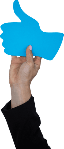 Transparent Hand Holding Thumbs Up Sign in Blue