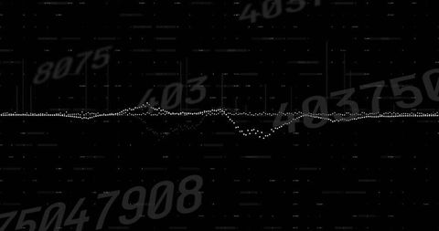 Dotted waveform data visualization on black digital interface with numeric overlay
