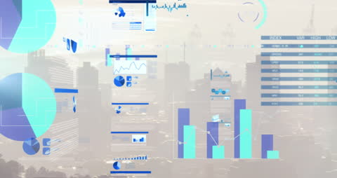 Digital Graphs and Trading Overlay on Modern Cityscape