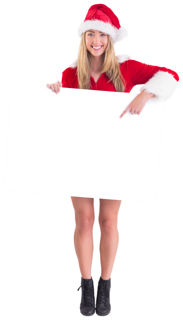 Woman in Santa Costume Holding a Transparent Christmas Poster - Download Free Stock Videos Pikwizard.com