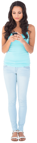 Casual Brunette Woman Transparent Holding Smartphone