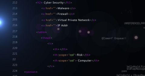 Cybersecurity Interface with HTML Code Snippets Against Black Screen - Download Free Stock Images Pikwizard.com