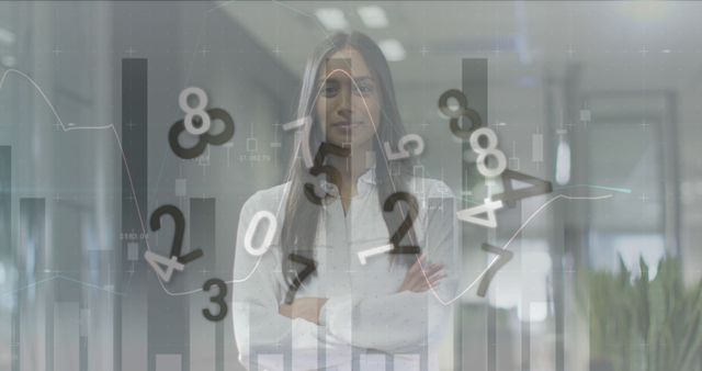 Confident Businesswoman in Finance Sector with Data Analytics Overlay - Download Free Stock Images Pikwizard.com