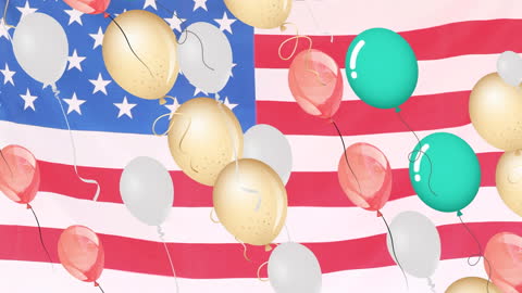 Patriotic Balloons Floating Over American Flag Background