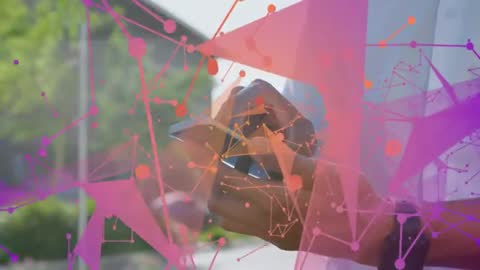 Man Using Smartphone with Futuristic Network Overlay Digital Concept