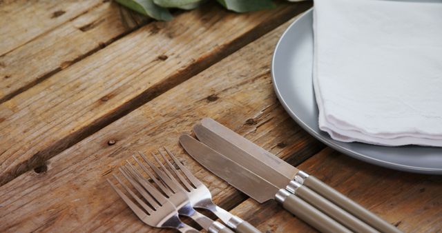 Rustic Table Setting with Silverware and Napkins - Download Free Stock Images Pikwizard.com