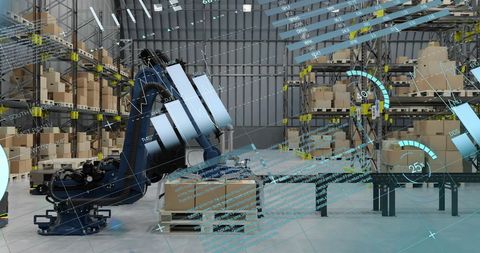Automated Warehouse with Futuristic Data Visualization Elements - Download Free Stock Images Pikwizard.com