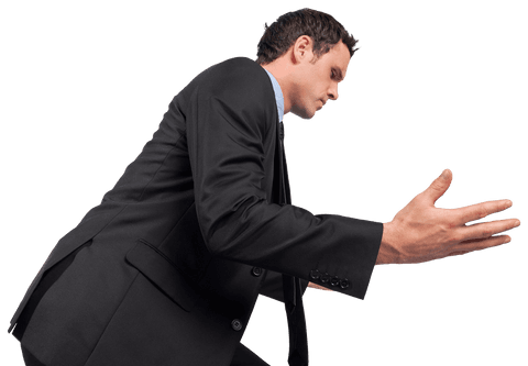 Businessman on Transparent Background Posing with Outstretched Arms