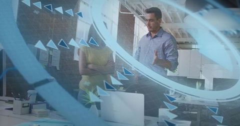 Business Team Collaborating with Augmented Reality Visualizations in Modern Office