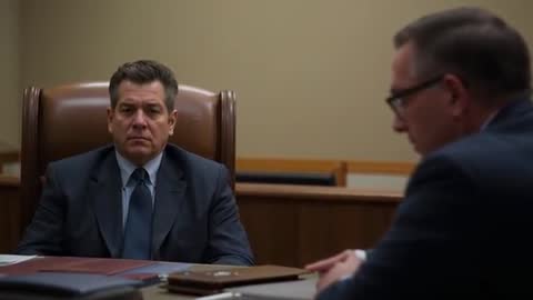 Executive sitting at hearing table while colleague consulting files during formal meeting