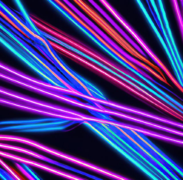 Close up of colorful neon lines on black backrgound. Abstract backrgound, light and pattern concept.