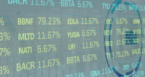 Animated Financial Data on Digital Grid With Industrial Gear