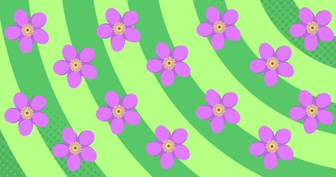 Cheerful Purple Flowers on Green Stripes Pattern - Download Free Stock Images Pikwizard.com