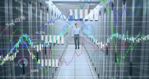 Data Processing Overlay on Server Room Infrastructure - Download Free Stock Images Pikwizard.com