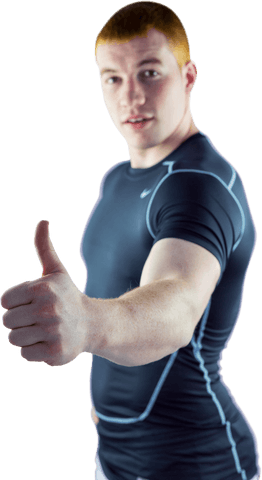 Muscular rugby player giving thumbs up on transparent background