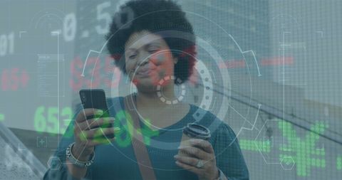 Modern businesswoman navigating financial technology innovations