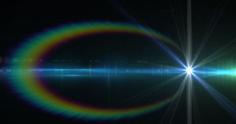 Colorful Light Trails and Lens Flares on Black Background