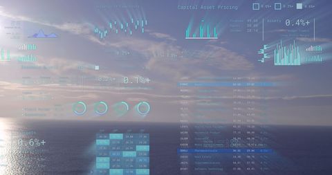 Digital Financial Data Overlay on Ocean Horizon - Download Free Stock Images Pikwizard.com