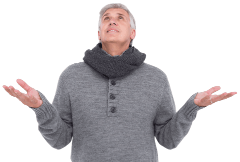 Transparent image of casual mature man wearing warm clothing