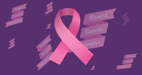 Breast Cancer Awareness Pink Ribbon Illustration on Purple Background